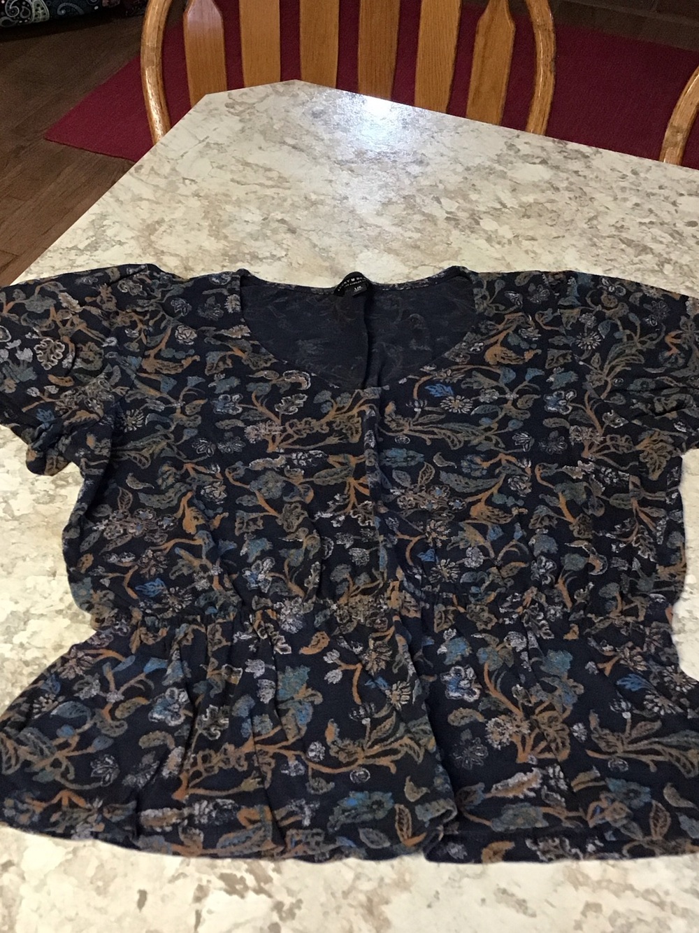 Lucky Brand Navy Floral Peplum Short Sleeve Top